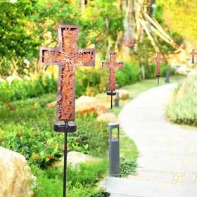HUYIENO Solar Cross Stake memorial garden design adds remembrance charm after dusk.