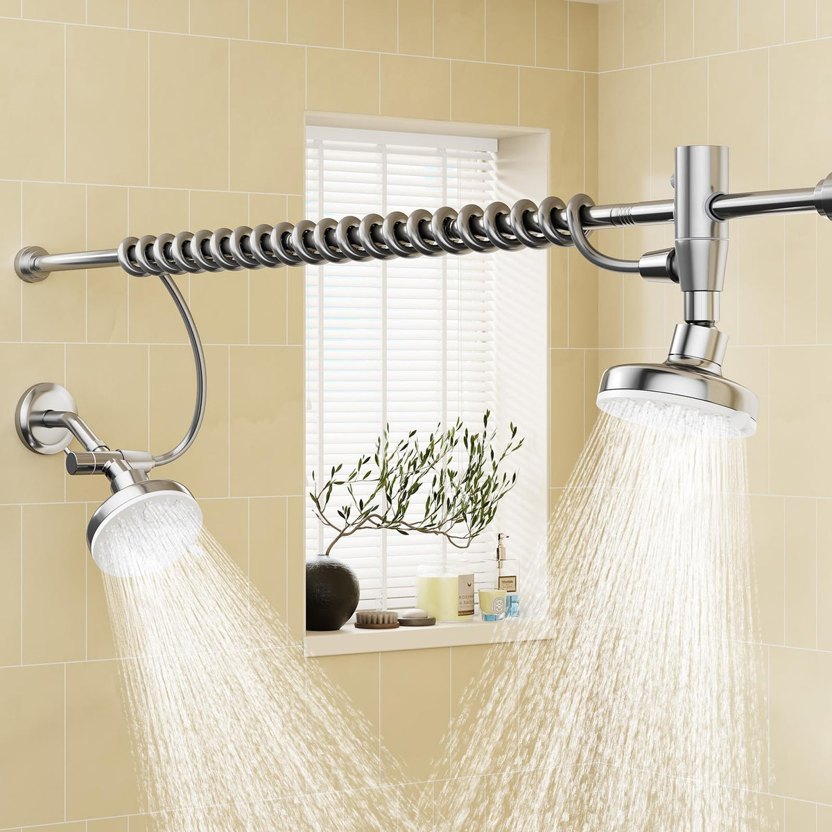 Huytrw dual shower head system with adjustable slider for a personalized shared shower experience