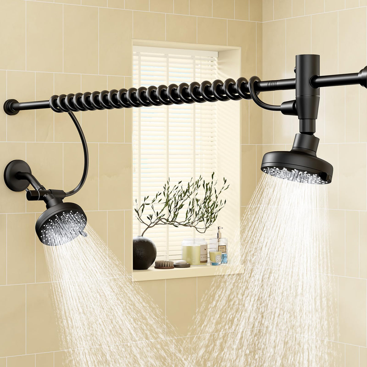Huytrw dual showerhead system offers a spa-like shared shower experience.