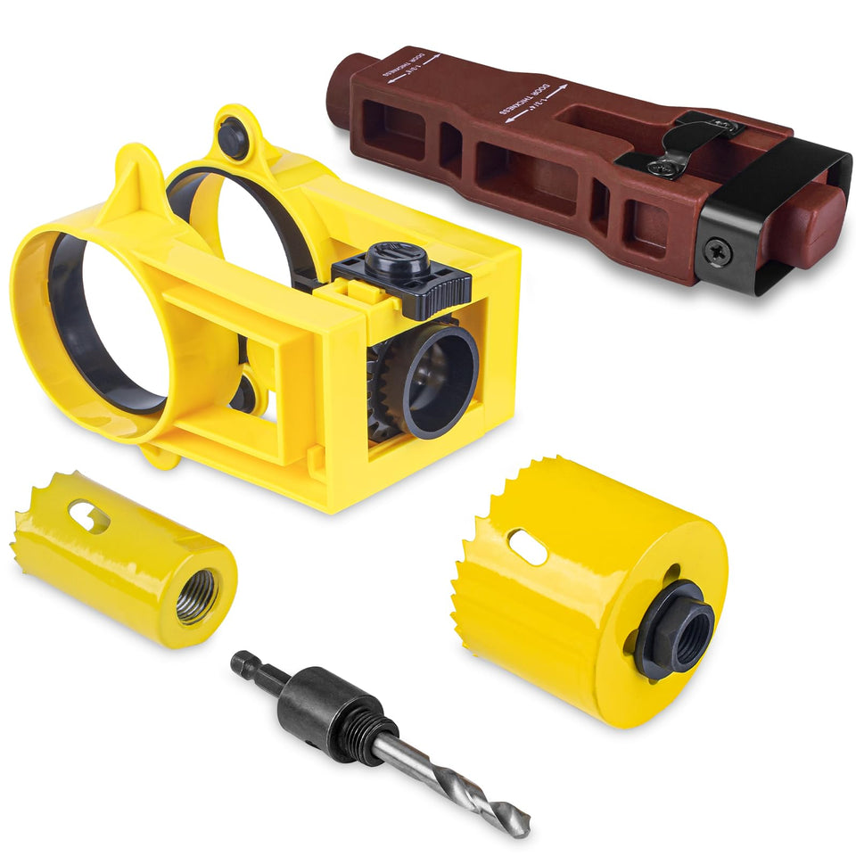 Huzile door latch mortise tool enables precise mortising on wood doors.