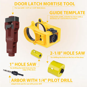 Huzile U-shaped guide template offers adjustable fit for common door sizes.