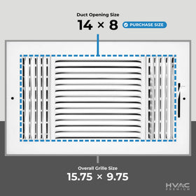 HVAC Premium 14x8 grille side view showing easy wall or ceiling install.