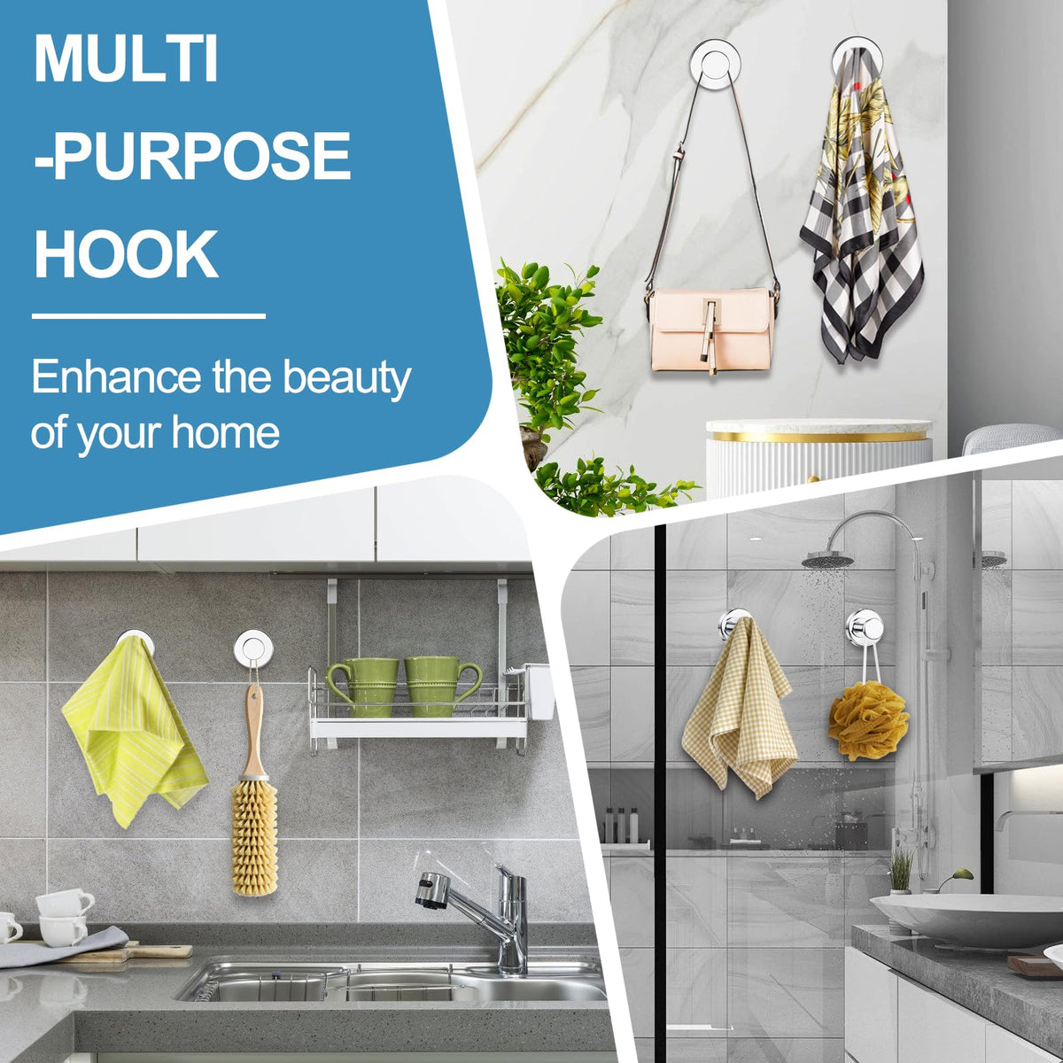 Hviiso shower hook installed inside the shower for loofahs