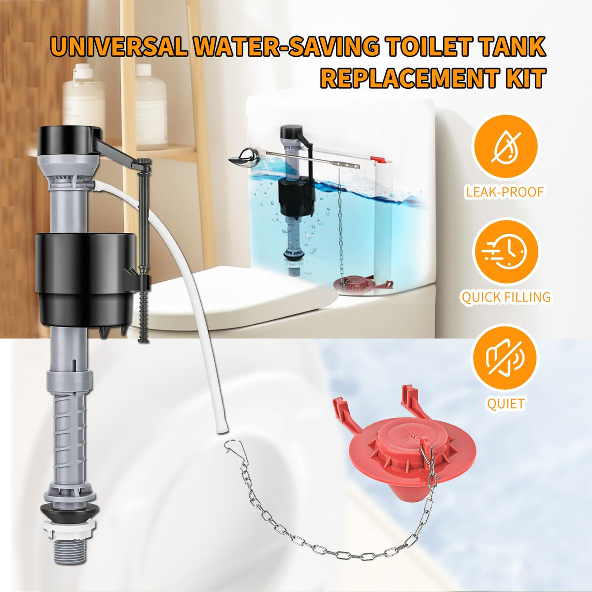 HVJ toilet flush valve kit offers quiet fill for smooth, low-noise daily flushing.