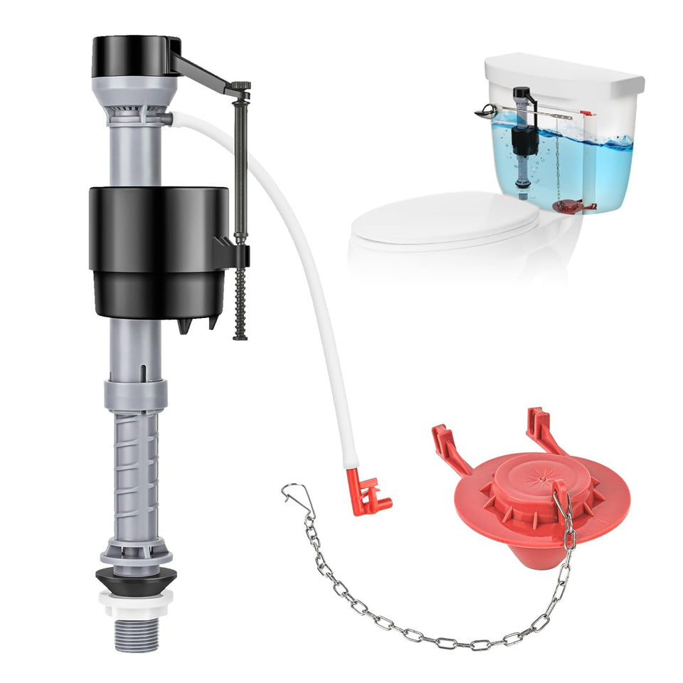 HVJ universal toilet repair kit inside tank with 2-inch flapper for a tight seal.