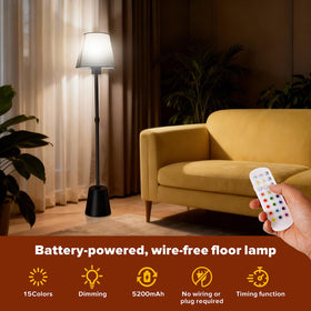 HWTDJJY cordless floor lamp with 5200mAh battery enables flexible lighting.