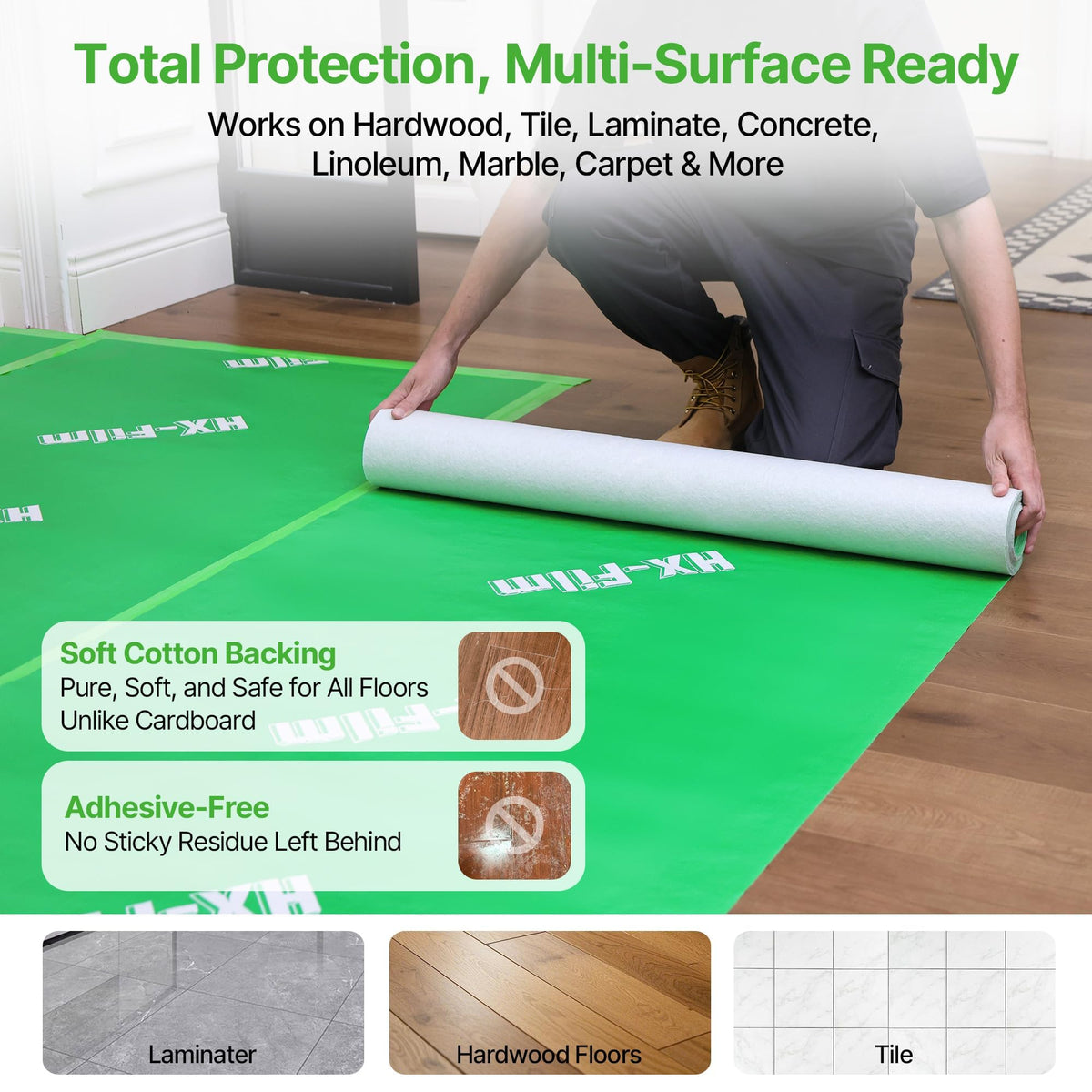 HX-Film 90-day clean-release tape provides secure grip for setup.