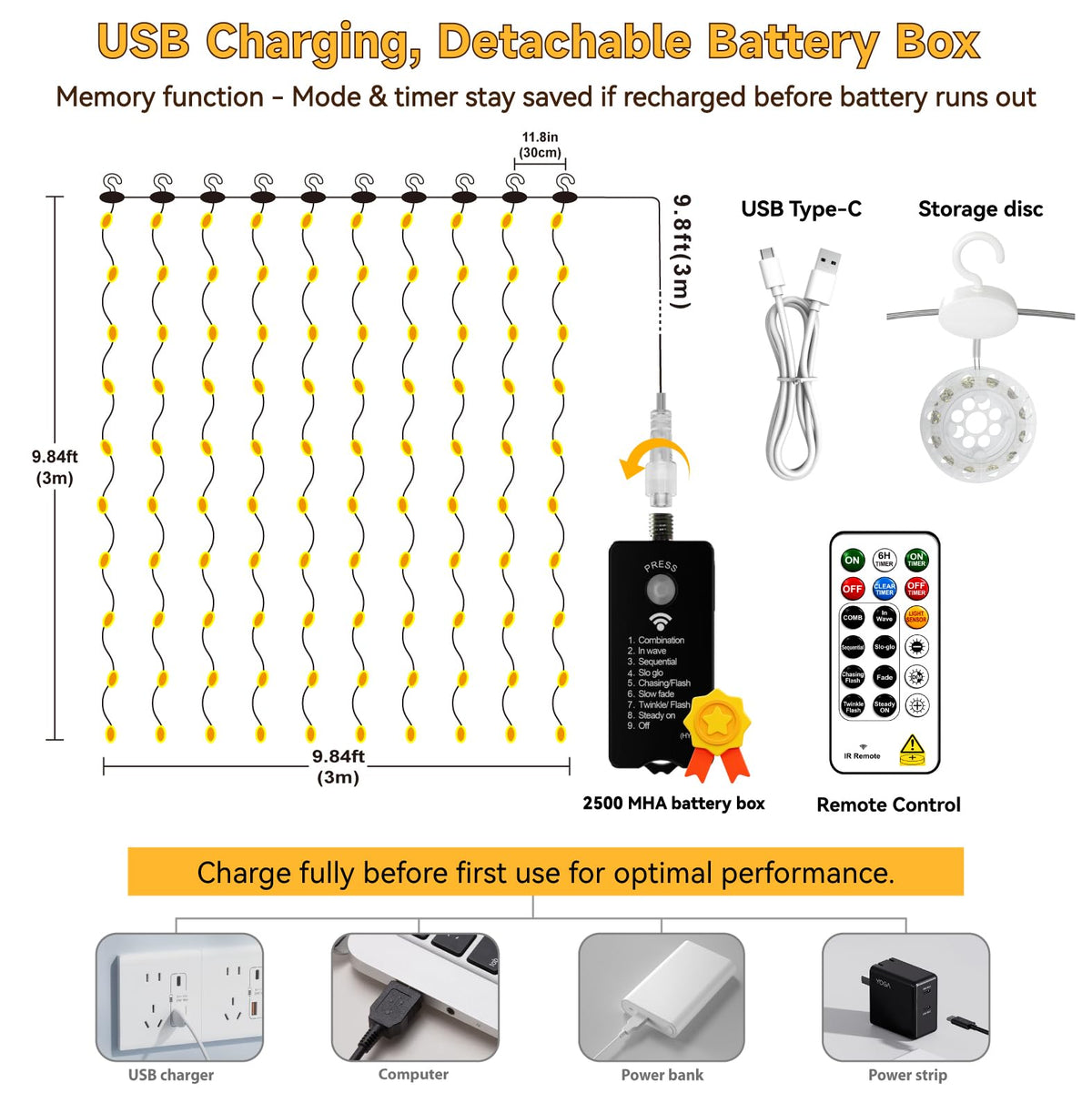 HXWEIYE 30 LEDs per strand provide even brightness across a backdrop