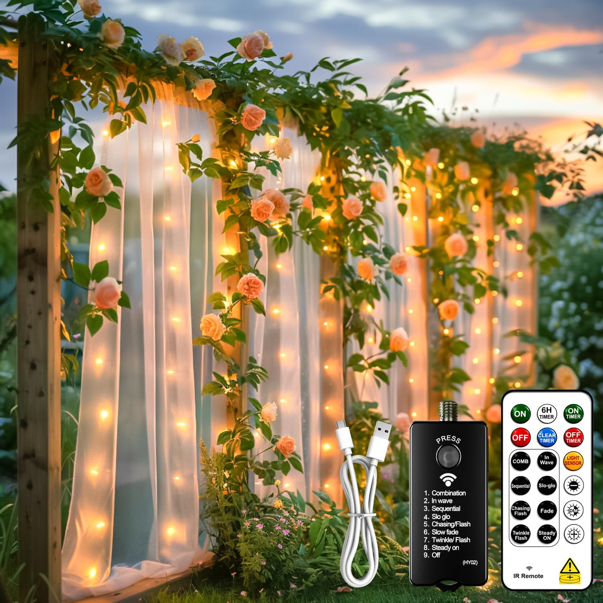 HXWEIYE rechargeable curtain lights with battery pack for flexible outdoor decorating