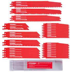 HYCHIKA 32-piece saw blade set in organizer case for easy storage and quick access.