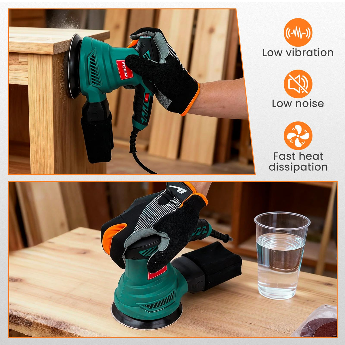 HYCHIKA sander side grip demonstrates ergonomic comfort for reduced fatigue.