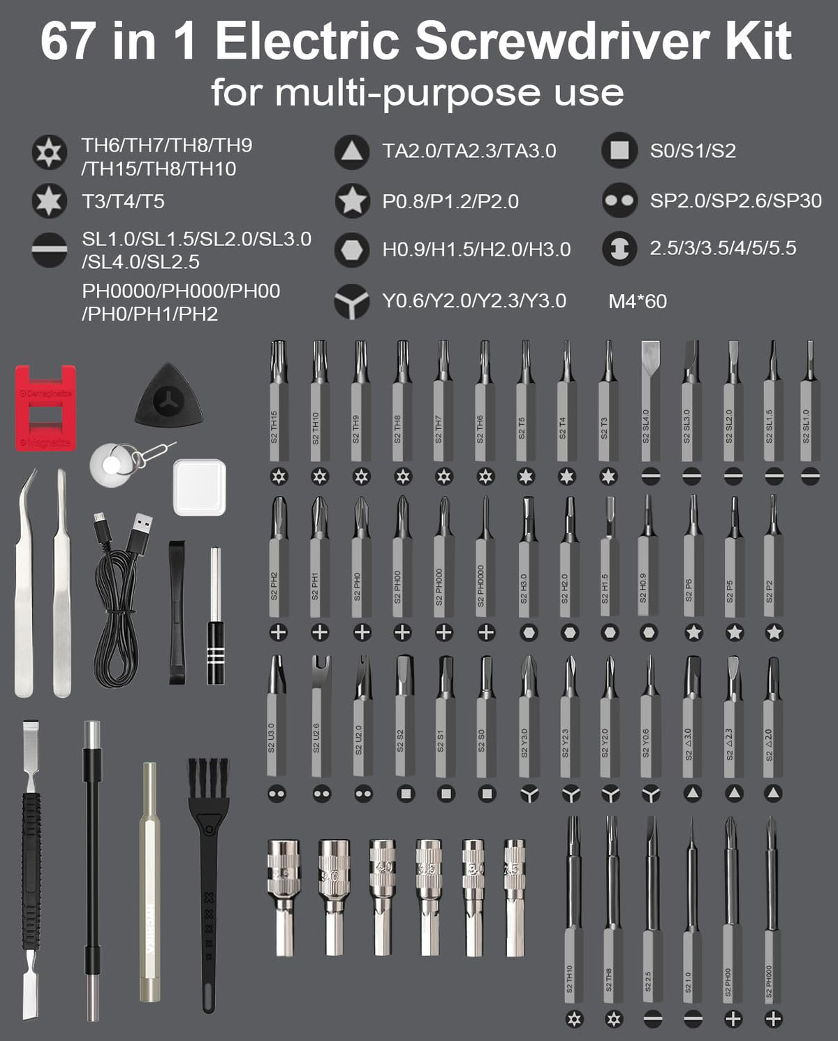 HYCHIKA 52 magnetic bits keep tools organized for quick electronics tweaks.