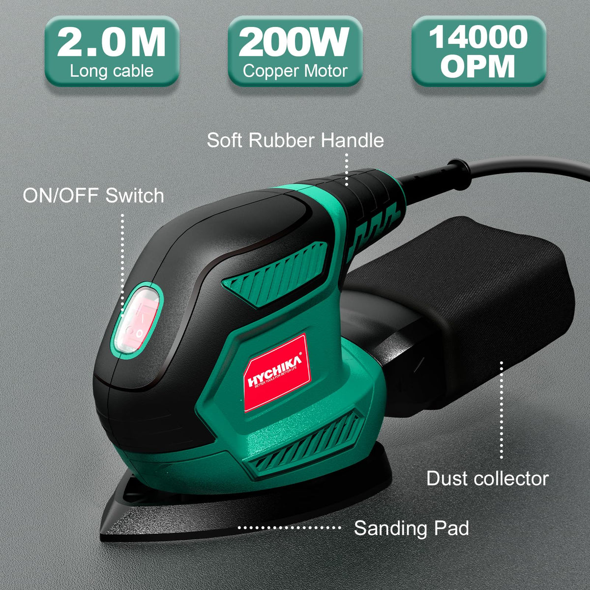 HYCHIKA Detail Sander packaging includes manual and dust bag