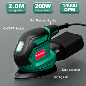 HYCHIKA Detail Sander packaging includes manual and dust bag