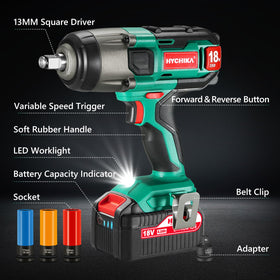 HYCHIKA half-inch chuck ensures durable, versatile socket compatibility.