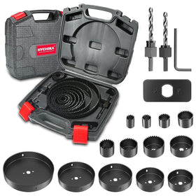 HYCHIKA hole saw kit blades collection for clean cuts in soft wood and plywood