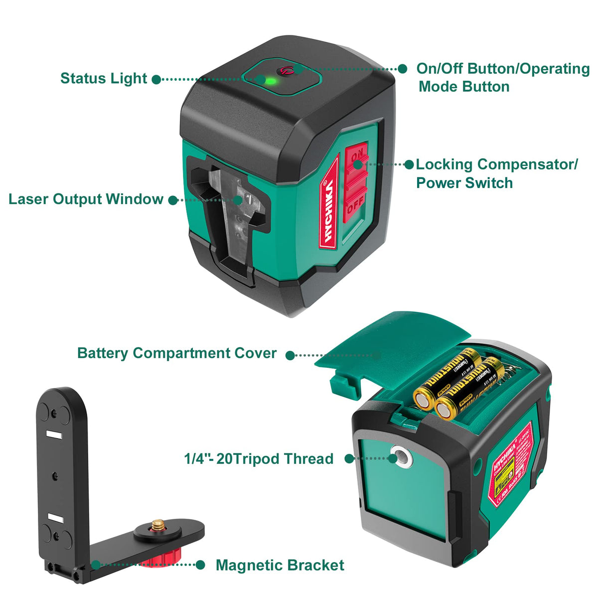 HYCHIKA laser level with magnetic mount enables hands-free alignment on metal surfaces.