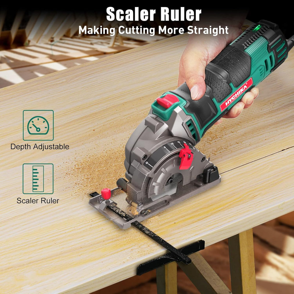 HYCHIKA mini circular saw adjustable depth scale for 0-25 mm cuts