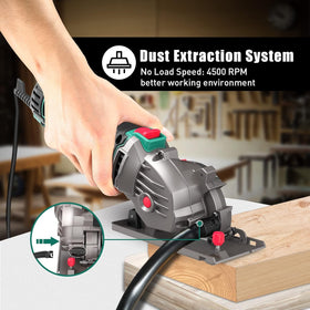 HYCHIKA mini circular saw dust port enables vacuum connection for a clean workspace