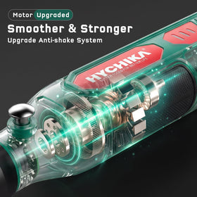 HYCHIKA Mini Cordless Rotary Tool Kit soft-touch grip reduces fatigue during long sessions.