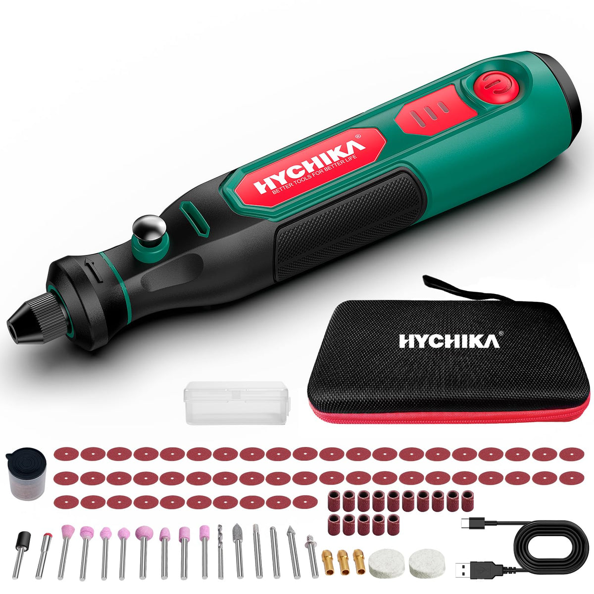 HYCHIKA Mini Cordless Rotary Tool Kit USB-C charging keeps projects moving on the go.