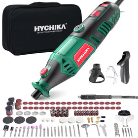 HYCHIKA rotary tool kit with wide RPM range for wood, metal, and stone projects
