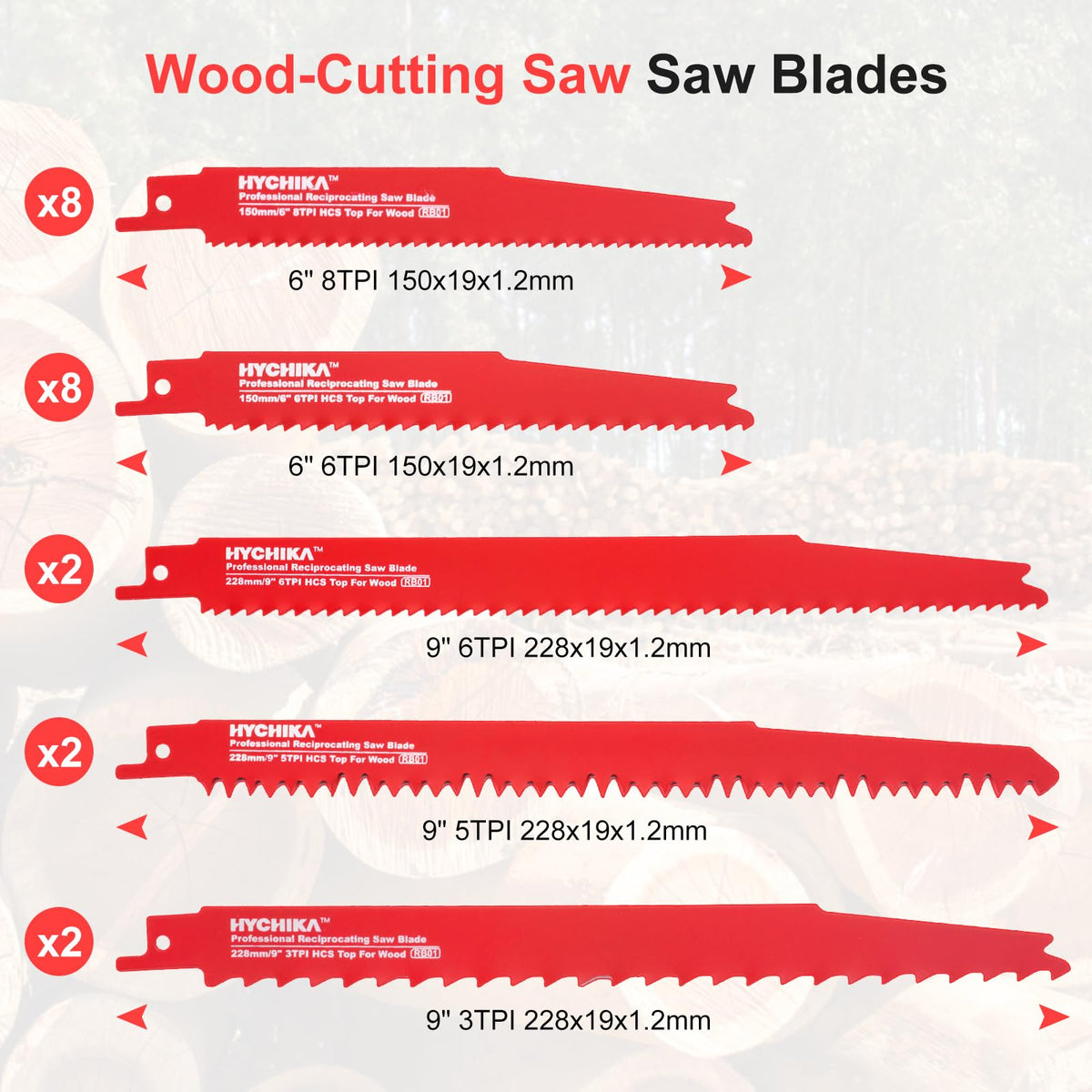 HYCHIKA wood-cutting blades (22 pcs) for clean carpentry and pruning tasks.