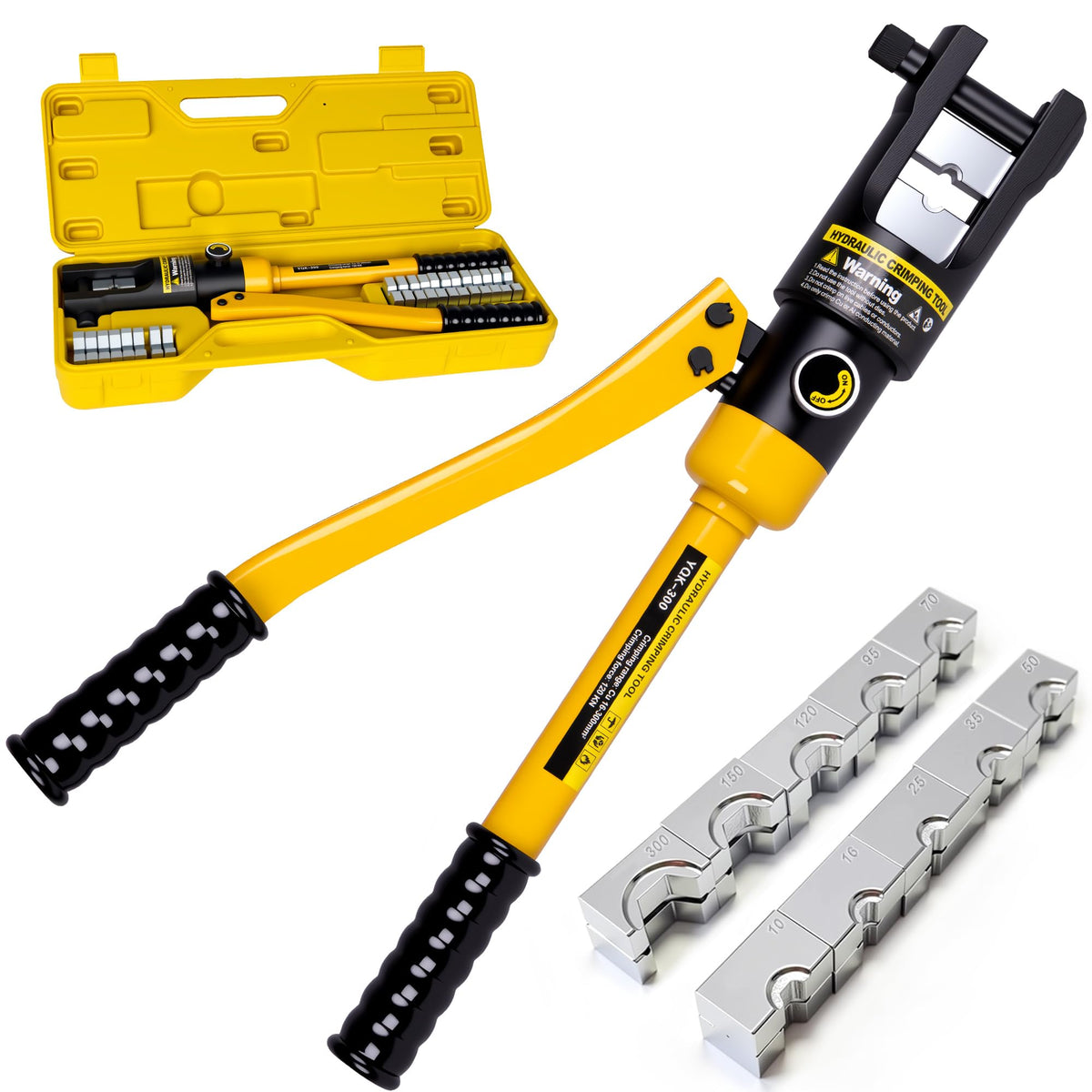 HYCLAT 16-Ton hydraulic crimping tool in use for heavy-duty cables.