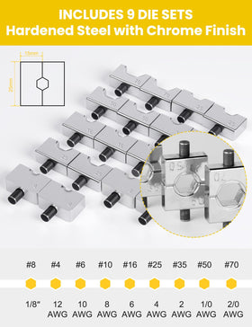 HYCLAT crimping tool with rotating head allowing access in tight spaces.