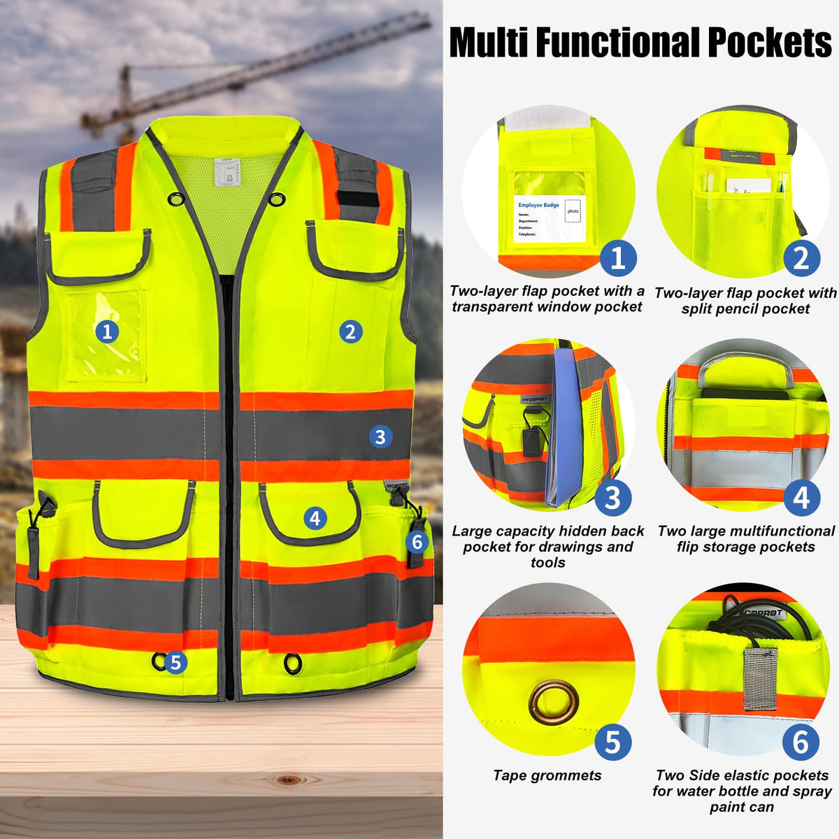 HYCOPROT Reflective Safety Vest padded neck detail for comfort