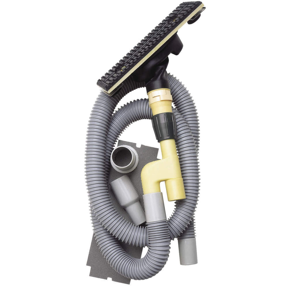 Hyde 09170 dust-free vacuum sander attached to a wet/dry vacuum for clean drywall sanding