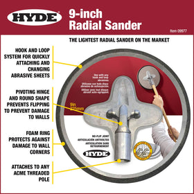 Hyde 09977 Radial Sander with hook-and-loop disc attachment for quick changes
