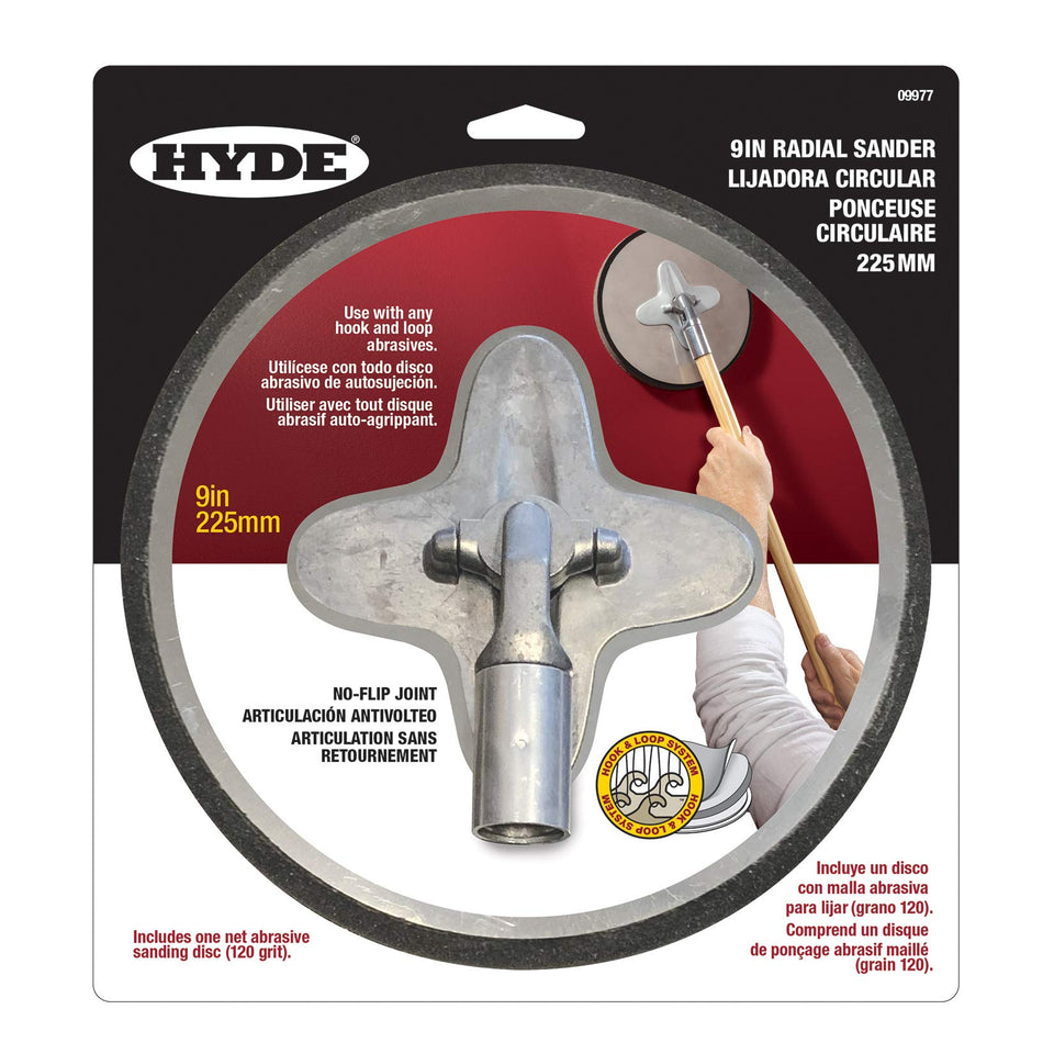 Hyde 09977 Radial Sander with pivoting hinge protects walls during use
