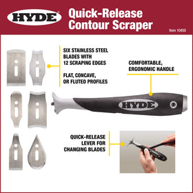 Hyde Contour Scraper six blades set enabling precise material removal.