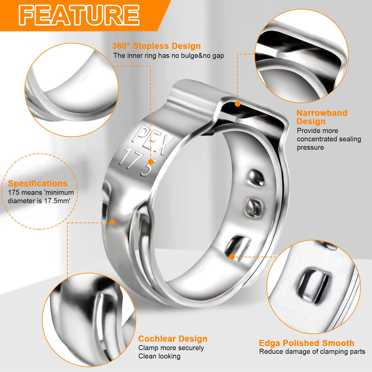 Hydencamm 360-degree seal clamps around hose to prevent leaks.