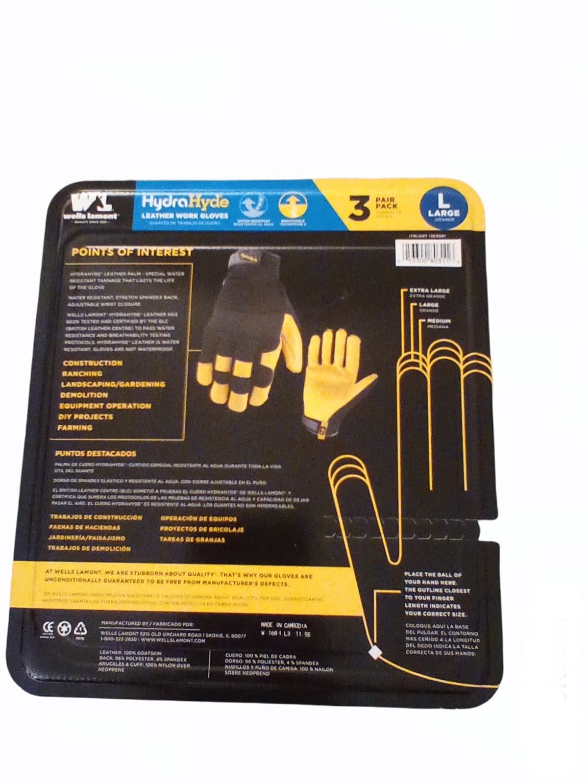 Hydra Hyde unisex leather work gloves front view highlighting durable, water-resistant design for outdoor work