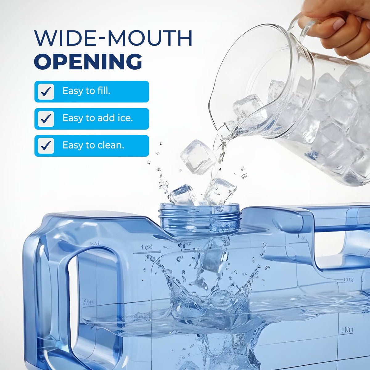 HydraFitt 1.1 gallon fridge water container fits on shelves.