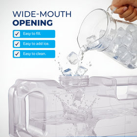 HYDRAFITT clear container ideal for water, juice, or iced tea.