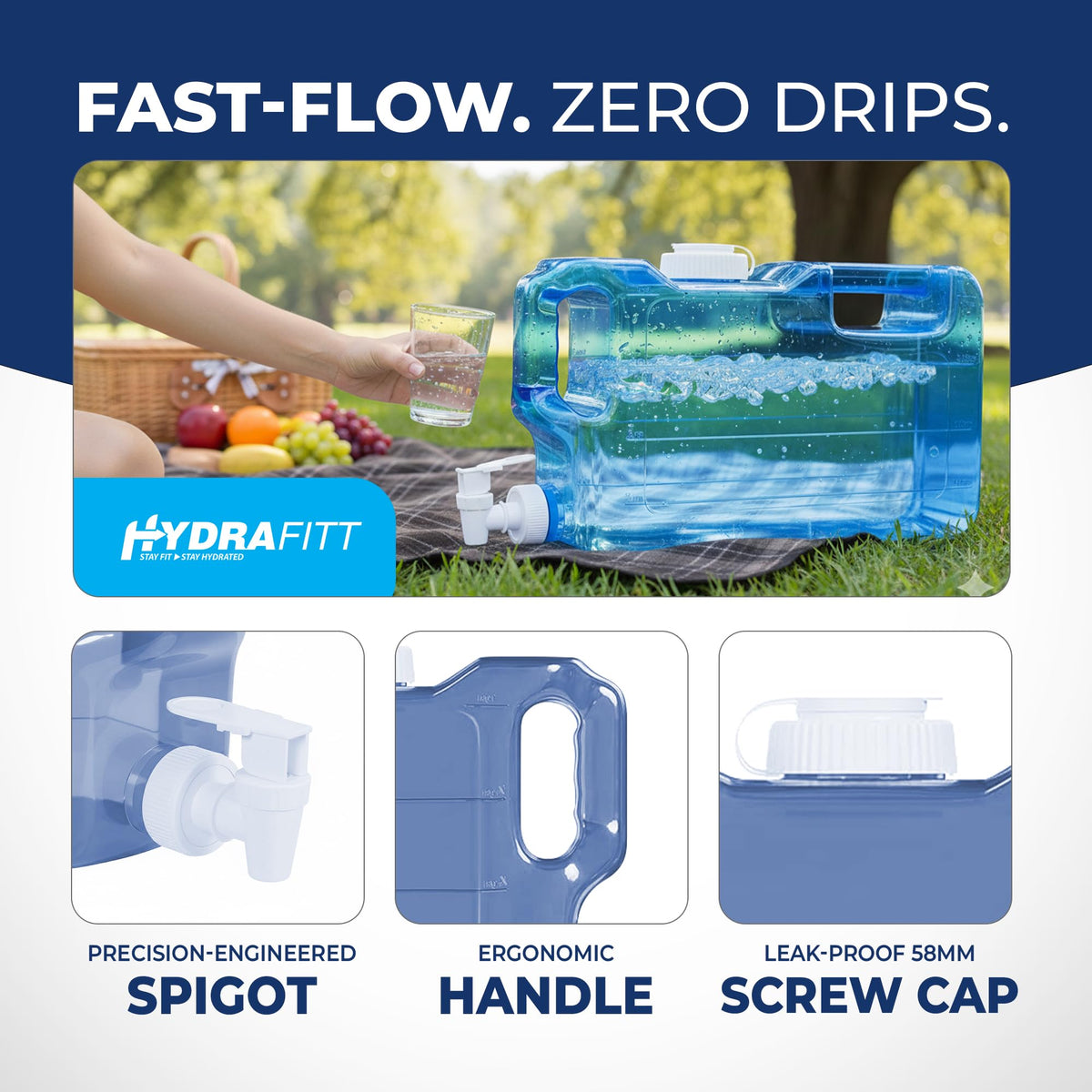 HydraFitt dual handles for easy upright or sideways carrying.
