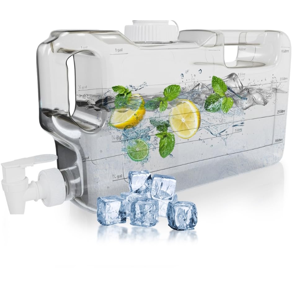 HYDRAFITT HydraFridge slim 1.1-gallon dispenser on fridge shelf for easy cold-water access.