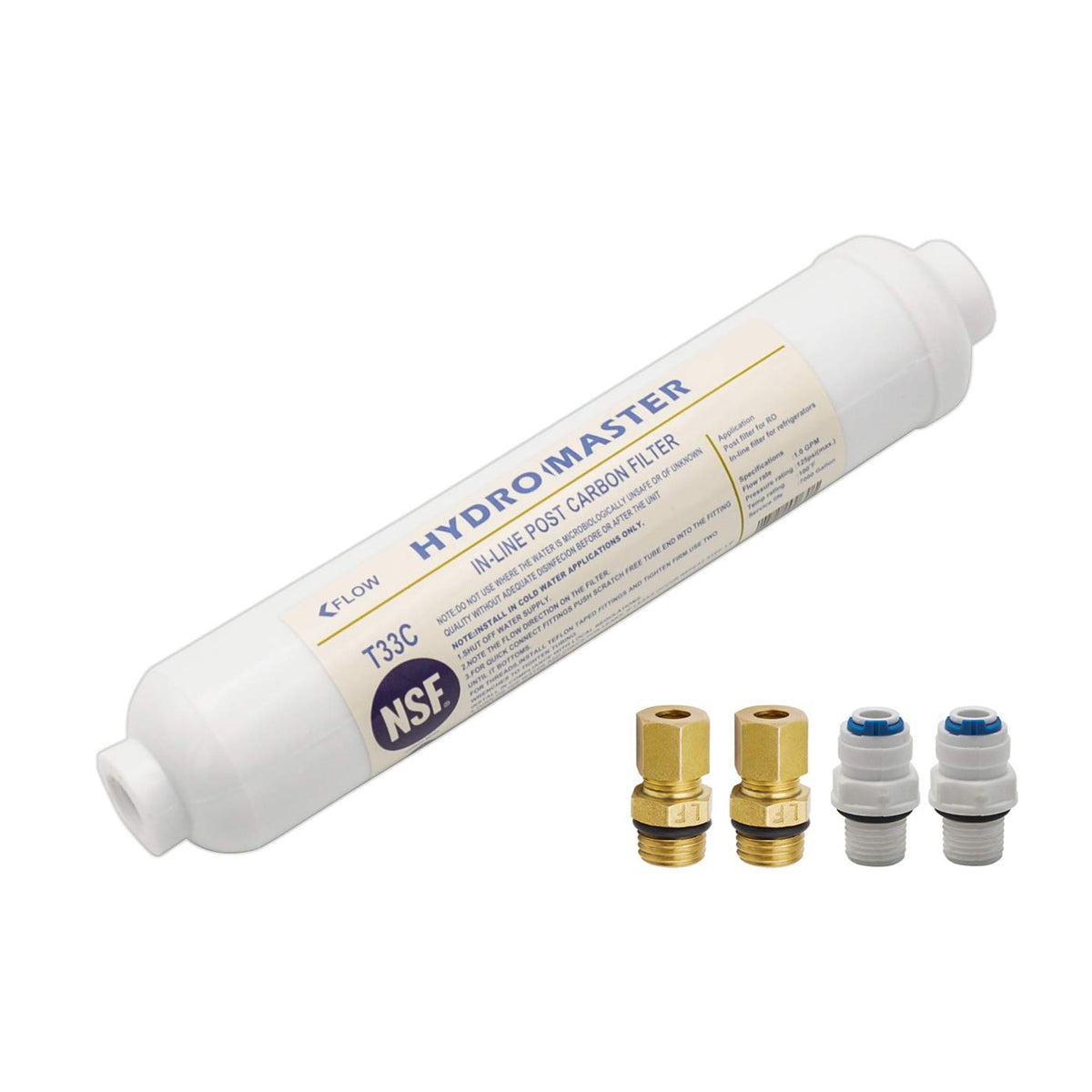 HYDRO MASTER inline post carbon filter with 1/4-inch NPT connection for crisper water