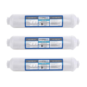 Hydronix ICF-10 inline filter side view for compact refrigerator installation.