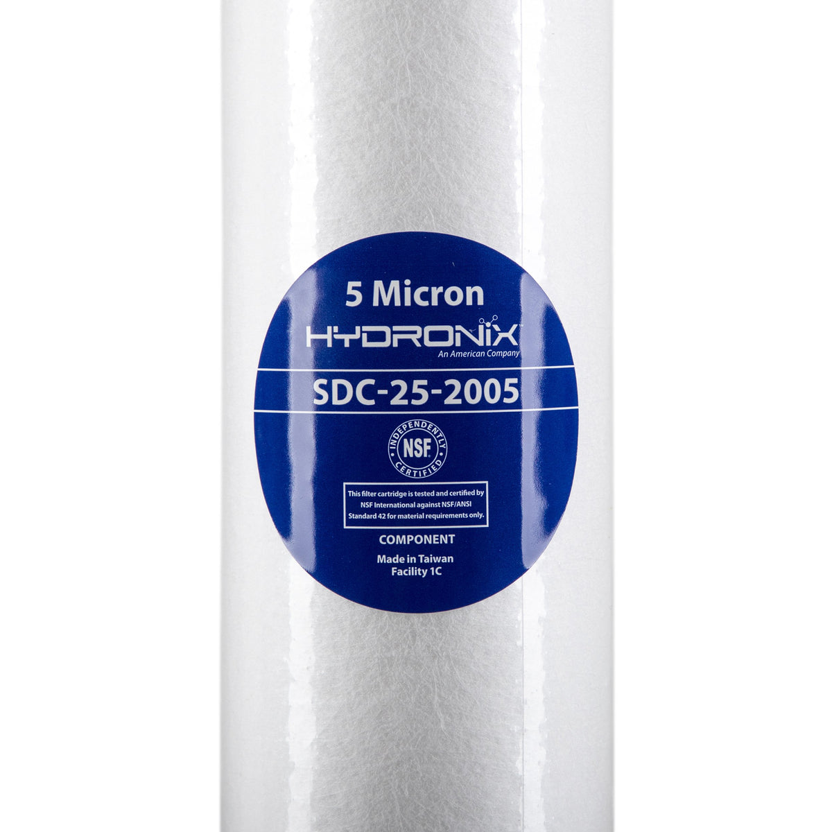 Hydronix SDC-25-2005 5-micron cartridge reduces particulates in water.