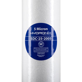 Hydronix SDC-25-2005 5-micron cartridge reduces particulates in water.