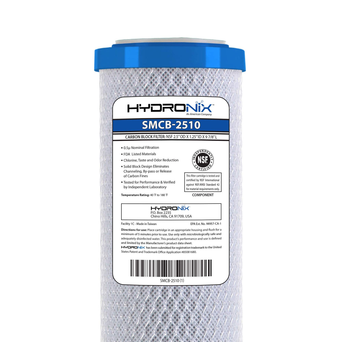 Hydronix SMCB-2510 coconut carbon block filter front view for cleaner water