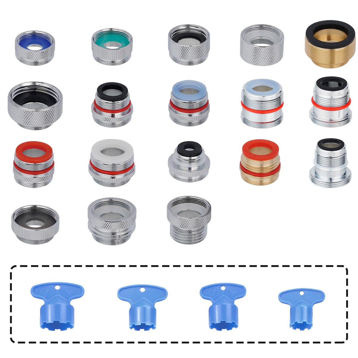 Hygie Rinse 18-piece adapter kit displayed for versatile faucet connections.