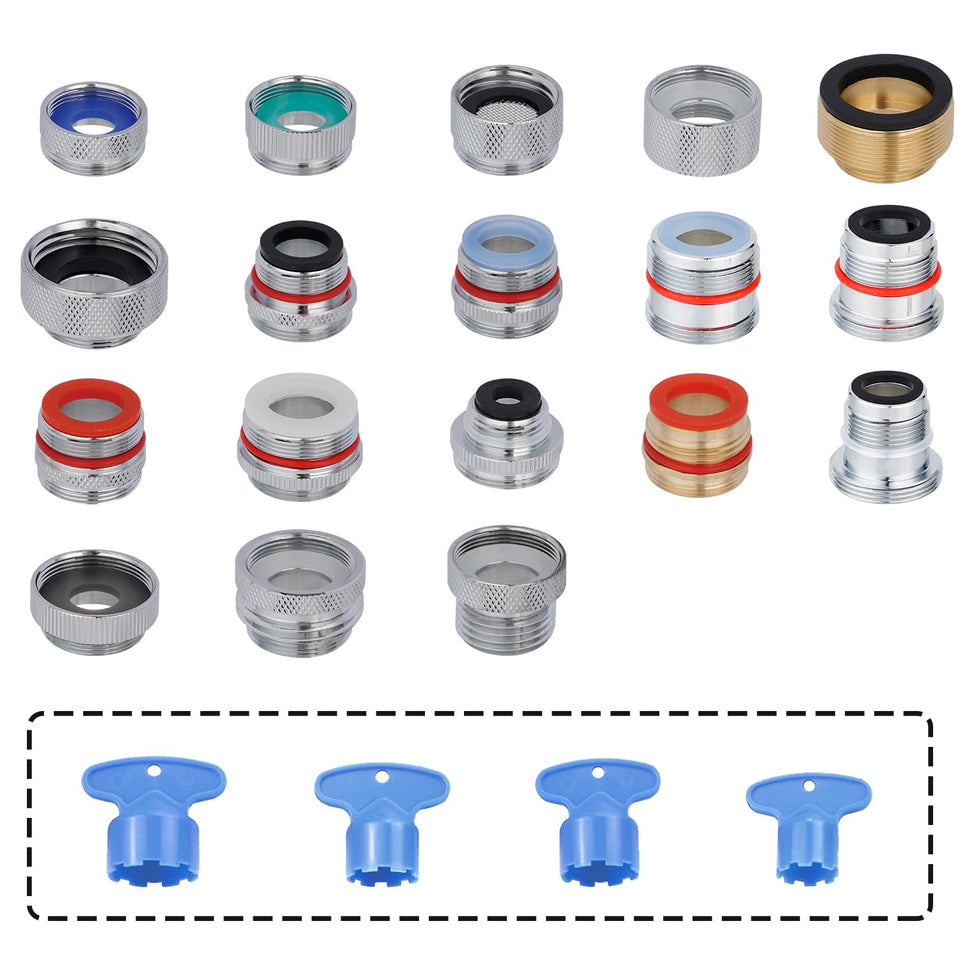 Hygie Rinse 18-piece adapter kit displayed for versatile faucet connections.
