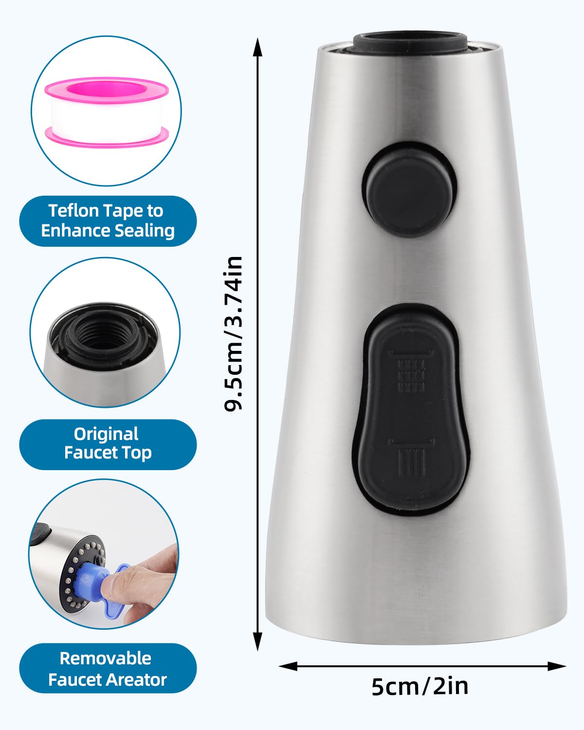 Hygie Rinse adjustable angle nozzle reaches tight corners easily.