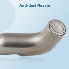Brushed nickel finish on Hygie Rinse sprayer head enhances modern kitchen aesthetics