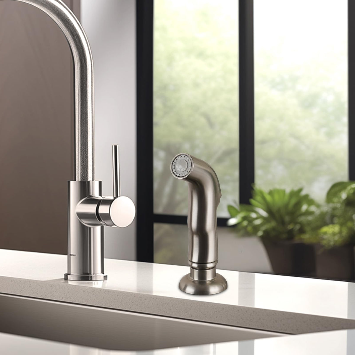 Durable ABS construction of Hygie Rinse sprayer head resists scratches and stains